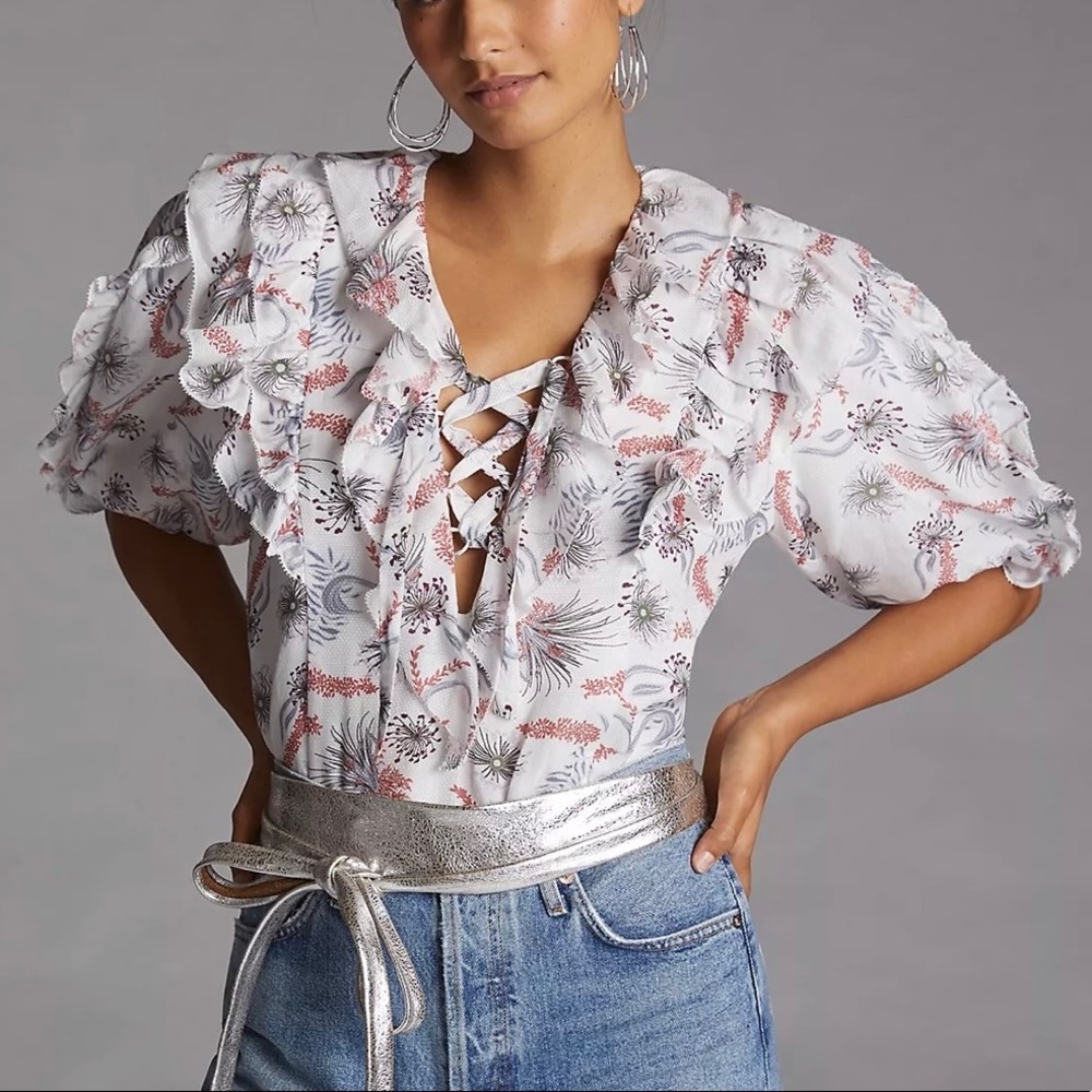 Magali Pascal Anthropologie Wildflower Ruffled Blouse Large
